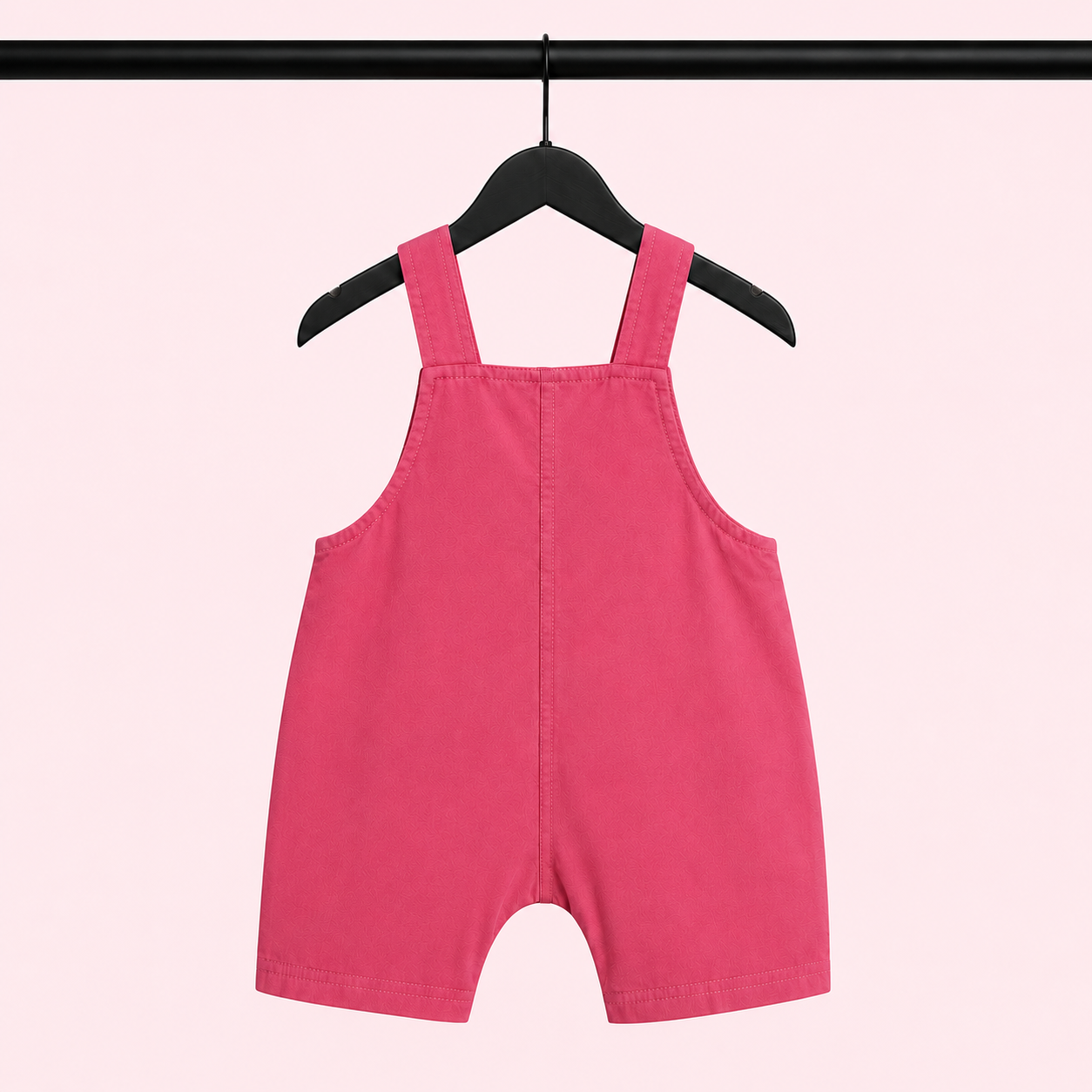 Baby Girls Bunny Print Dungaree Romper Set with Puff Sleeve T-Shirt – Pink & Cream