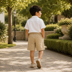 Premium Boys Shorts Beige Elastic Waist Casual with Drawstring