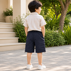 Imported Premium Boys Navy Cargo Shorts with Utility Pocket Design & Adjustable Hem