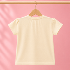 Imported Fashionwear Bunny Brooch Girls T-Shirt & Shorts Set – Cream & Baby Pink Suit
