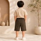 Premium Boys Shorts Chocolate Brown Elastic Waist Cotton with Drawstring
