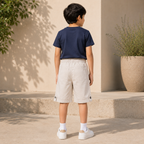 Premium Boys Shorts Off-White Elastic Waist Cotton with Drawstring