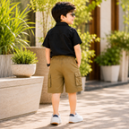 Imported Premium Boys Khaki Cargo Shorts with Utility Pocket Design & Adjustable Waist
