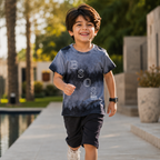 Imported Premium Boys T-Shirt Midnight Grey Tie-Dye with Layered Typography Print