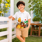 Imported High Quality Outdoor Boys T-Shirt Safari Animal Print Polo – Super White