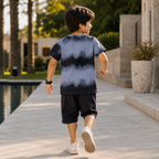 Imported Premium Boys T-Shirt Midnight Grey Tie-Dye with Layered Typography Print