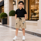 Imported Premium Boys Beige Cargo Pocket Drawstring Shorts
