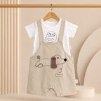 Imported Premium Kids puppies with bone Light Green Cotton Romper with Off-White T-Shirt