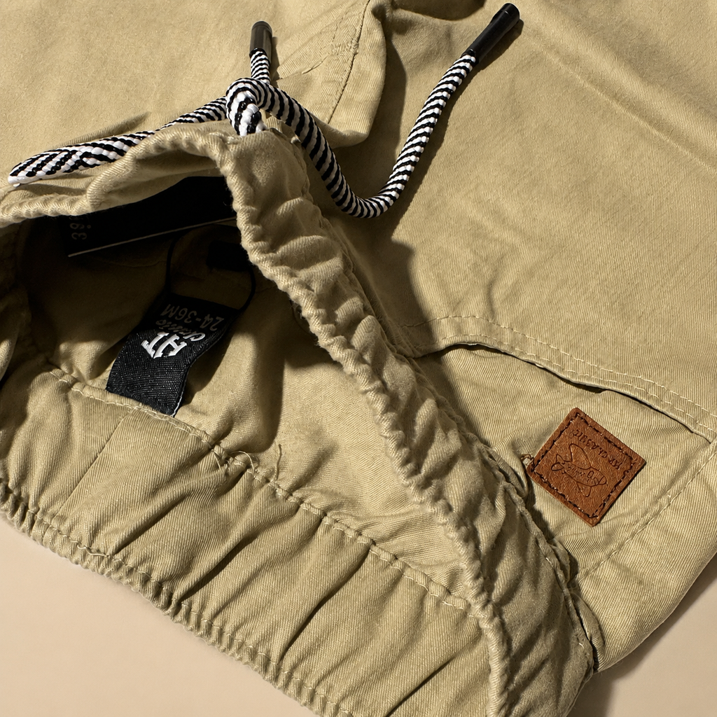 Boys Beige Elastic Waist Casual Shorts with Drawstring
