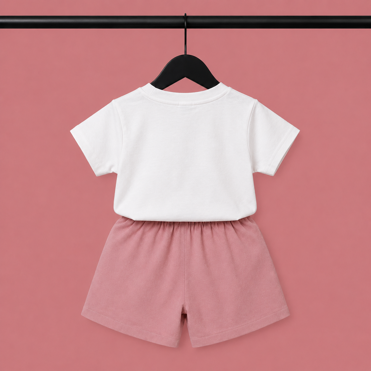 Girls Floral Print T-Shirt & Bow Detail Shorts Set – White & Dusty Pink Suit