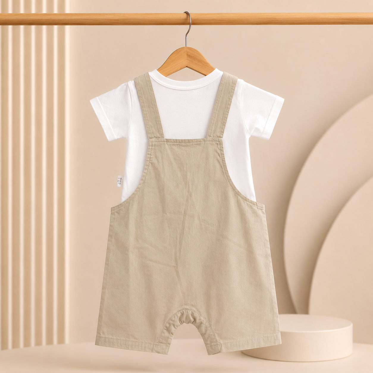 Kids puppies with bone Light Green Cotton Romper with Off-White T-Shirt