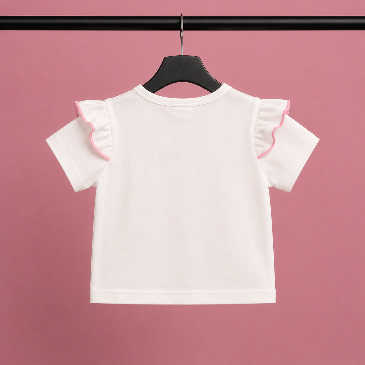 Girls 3D Floral Appliqué Top & Pearl Embellished Skort Set with Beret – Pink & White Suit