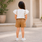 Imported Fashionwear Girls Butterfly Puff Sleeve Top & Lace Pocket Shorts Suit