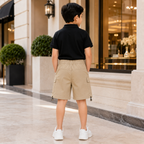 Imported Premium Boys Beige Cargo Pocket Drawstring Shorts