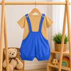Imported Premium Boys Bear Emoji Light Blue Romper with Light Orange Shirt