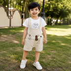 Imported Premium Kids puppies with bone Light Green Cotton Romper with Off-White T-Shirt
