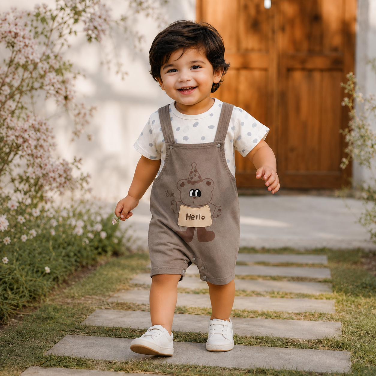 Boys Adorable bear print design Romper with T-Shirt