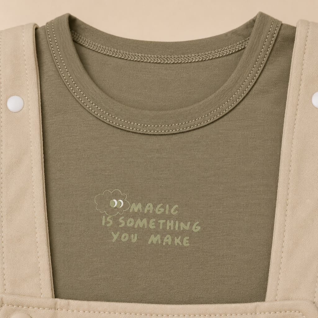 Baby Boys Pumpkin Embroidered Dungaree Romper Set with Olive Green T-Shirt