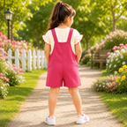 Imported Soft Fabric Baby Girls Bunny Print Dungaree Romper Set with Puff Sleeve T-Shirt – Pink & Cream
