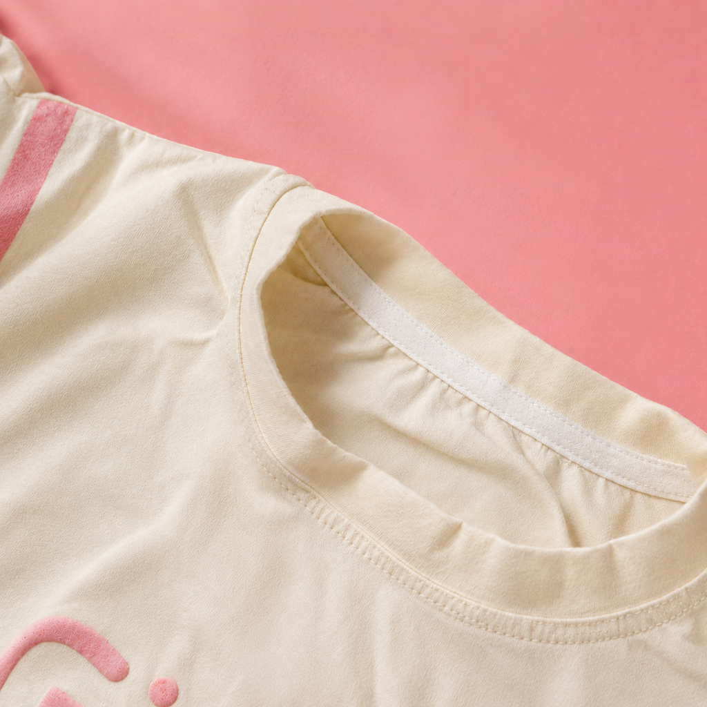 Imported Bunny Brooch Girls T-Shirt & Shorts Set – Cream & Baby Pink Suit