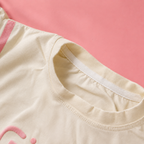 Imported Fashionwear Bunny Brooch Girls T-Shirt & Shorts Set – Cream & Baby Pink Suit
