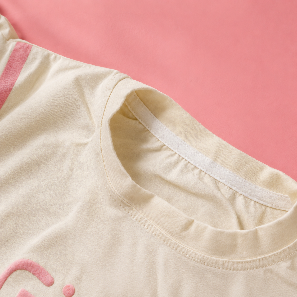 Imported Bunny Brooch Girls T-Shirt & Shorts Set – Cream & Baby Pink Suit