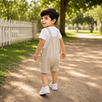 Imported Premium Kids puppies with bone Light Green Cotton Romper with Off-White T-Shirt