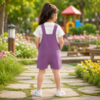 Imported High Quality Lion Print Dungaree Romper Set with Striped T-Shirt for Baby Girls – Purple & White
