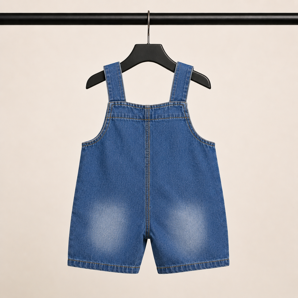 Boys Giraffe Emoji Denim Romper with minimal print T-Shirt