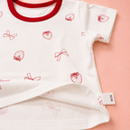 Imported Premium Girls Mickey Mouse Patch Denim Romper with strawberry and bow pattern T-Shirt for Baby Girls