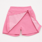 Imported Girls Fashionwear 3D Floral Appliqué Top & Pearl Embellished Skort Set with Beret – Pink & White Suit